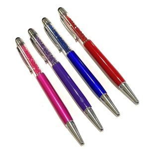 Pens Lot of 4 Crystal Stones With Stylus Red Blue Purple Pink